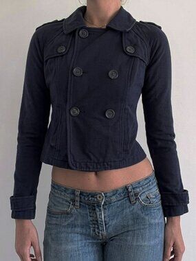 Vintage Y2K American Eagle Double Breasted Cropped Navy Blazer - XS